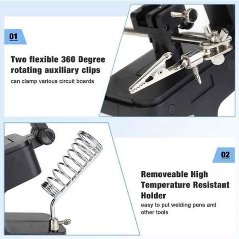 Troisième Main - - Multifonctionnel - Loupe sur Pied - 10 LED - Support de Fer à Souder (1/4)