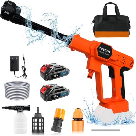 Detergenti elettrici ad alta pressione, Kit wireless ad alta pressione 6 in 1 con 2 batterie + caricabatterie, compatibile con la batteria Makita