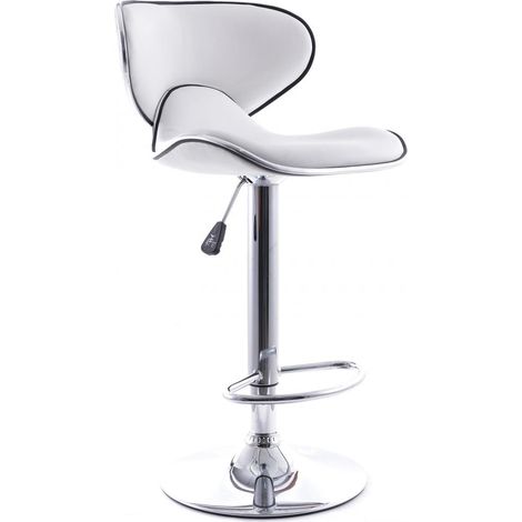 Drehhocker Chromed Metal Curved Back - Höhenverstellbar Weiß - Chrom, Kunstleder, Metall