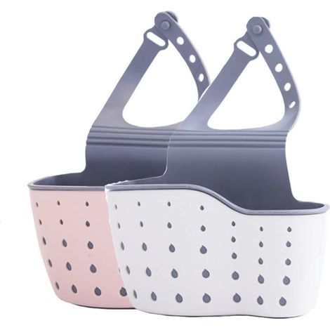 Porte éponge Organisateur d'évier de Cuisine et Salle de Bains Prise de Rangement Panier Suspendu Beige et Rose Cuisine et Salle de Bains Robinet de Rangement Panier Suspendu 2 pièces-Fei Yu (1/3)