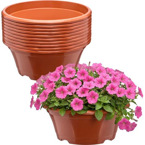 Garronda Pot de Fleur Rond Plastique Ø 22,5 x 9 cm (2 L) Lot de 10 Godets Semis Pot Culture Chrysanthèmes avec Drainage pour Plantes à Racines et Bulbes Jardin Intérieur Extérieur GD-0207 Terracotta (1/5)