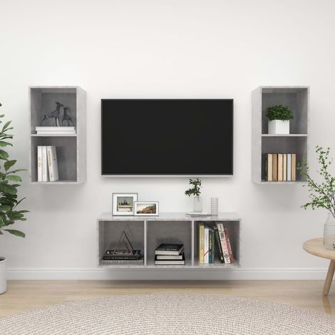 3 Piece TV Cabinet Set Concrete Grey Engineered Wood vidaXL (1/5)