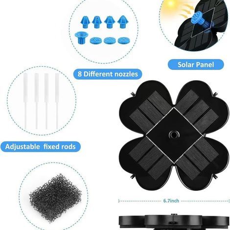 3.5W solar water pump for bird fountain, with 8 nozzles and 4 brackets for garden, pond and swimming pool. (1/4)
