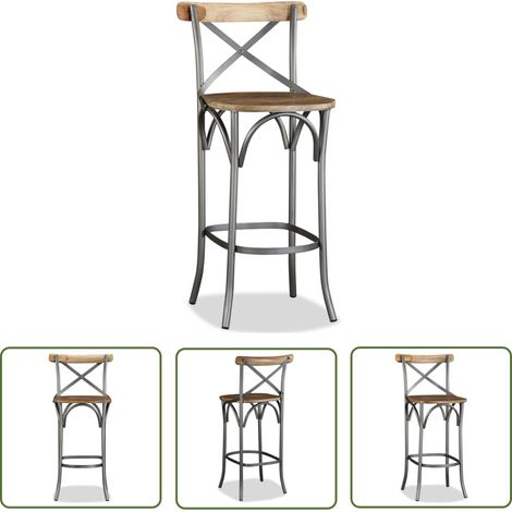 The Living Store Tabouret de bar Bois de manguier massif - Tabouret De Bar - Tabouret Industriel - Tabouret Cuisine - Mobilier Industriel - Chaise Haute (1/5)