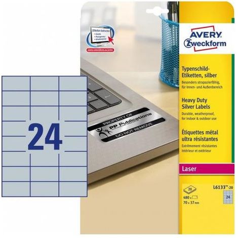 avery L6133-20 etiquetas adhesivas plateadas A4 (1/5)