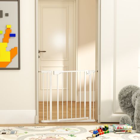 Barrière de Sécurité pour Chiens et Bébés 76 à 88 cm avec Extension, Fixation par Pression sans Perçage, 76 à 88 cm, Blanc