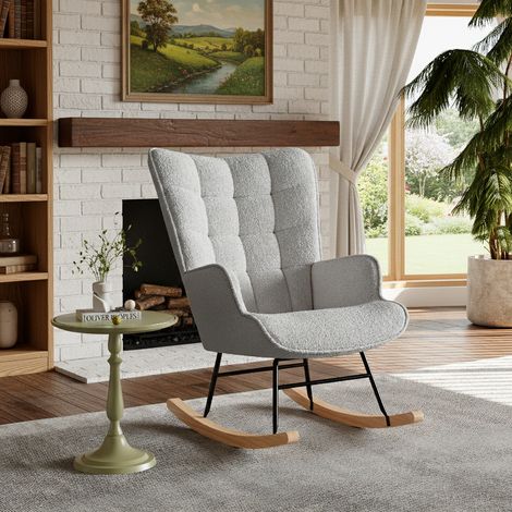 Fauteuil à Bascule d’Extérieur avec Coussin, Chaise Relax Ergonomique, Fauteuil Scandinave Relax, Fauteuils de Lecture Chambre, Salon, Gris, Polaire Teddy, 68x75x92 cm (1/5)