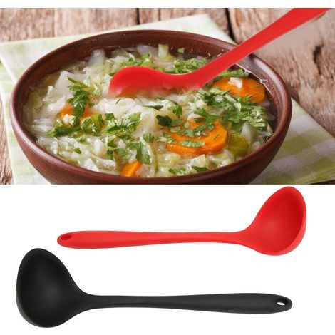 2 pièces Cuillère Souple en Silicone Noir Rouge, Louche Multifonction pour Cuisine, Outil de Cuisson avec Trou de Suspension (1/5)