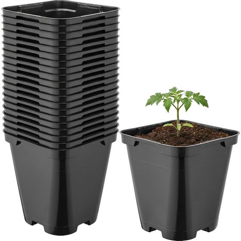 Garronda Pot de Fleur Carré Arrondi Plastique 9 × H 9,6 cm (0,5L) Lot 20 Godets Semis Pots de Pépinière Drainage Résistants Intempéries pour Culture Plantes Jardin Serre Intérieur Extérieur GD-0200