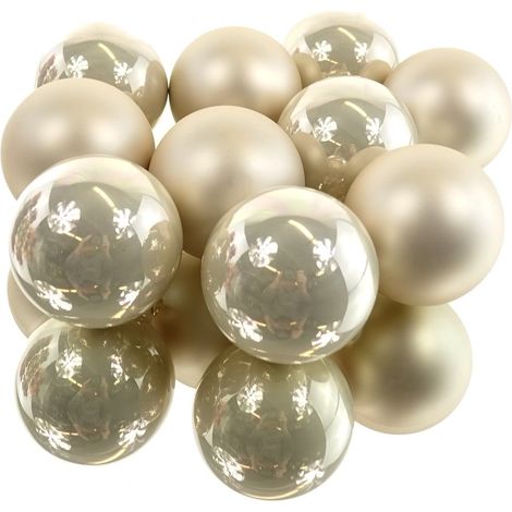 Christbaumkugeln Pearl creme - beige 5 x glänzend & 5 x matt Ø 6 cm aus Glas - 10er Set (1/3)