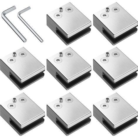 Pinces à Verre 8 PCS 8-10mm en Acier Inoxydable 304 Pinces à Verre Support en Verre Réglable à Dos Plat pour Balustrade d'Escalier, Main courante (1/5)