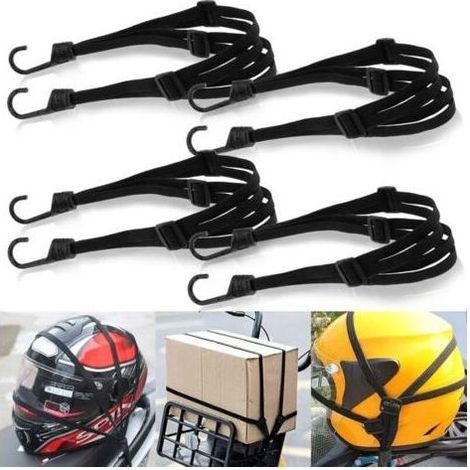 Tendeurs Elastique avec Crochets, 4 Pièces Étendeur Sangle Bagage Réglables, Sangle Élastique avec 8 Boucles Coulissantes de Casque Bagages, Black (1/5)