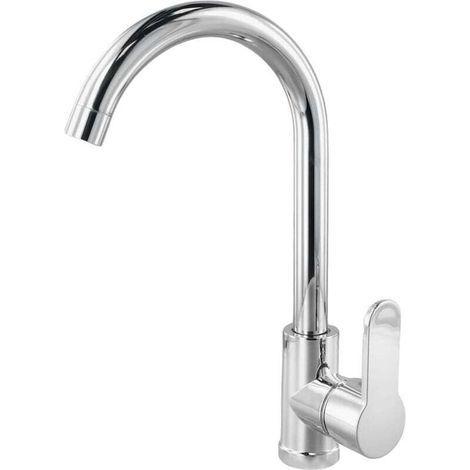 Mitigeur d'évier, robinet de cuisine en acier inoxydable à un seul arc, robinet de cuisine à grand arc, mitigeur de lavabo double usage eau chaude et froide, finition placage (1/4)