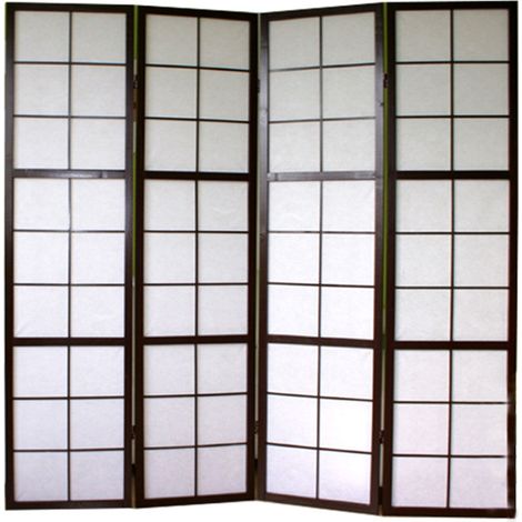 Biombo de 4 paneles en madera negra y papel de arroz 175x176cm PAR06038