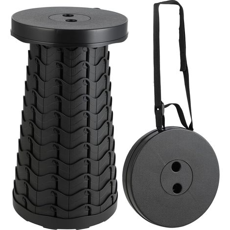 Tabouret Télescopique Portable - Tabouret Pliant Rétractable 25 x 25 x 645cm - Matériau Plastique PP - Version améliorée capacité maximale 250 kg - pour Camping, Jardin, Pêche, Barbecue (Noir) (1/5)