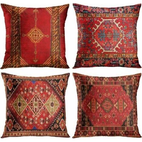 Ensemble 4 pièces, vintage, rouge, floral, tapis turc persan, lin, housse de coussin, jeté de maison, housse de coussin, kilim persan géométrique, décoration intérieure, ensemble 4 pièces, oriental ik (1/5)