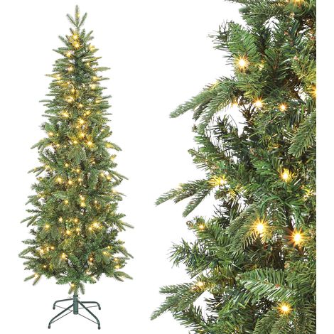 Sapin de Noël artificiel 180 cm, arbre de Noël slim avec 200 lumières 8 modes d'éclairage 605 branches articulées, vert (1/5)
