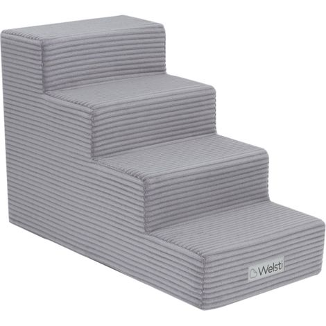 Escalier pour chien 40 cm – 4 marches en velours côtelé gris – Antidérapant et housse amovible – Fabriqué en Pologne (1/5)