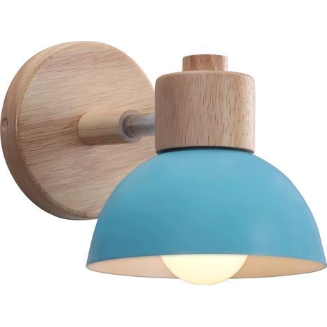 Applique Murale Rétro E27 Intérieur Lampe Murale Fer Forgé Bois Luminaire Murale Bleu Chambre Salon Couloir Ø15CM - 1Pcs (1/5)