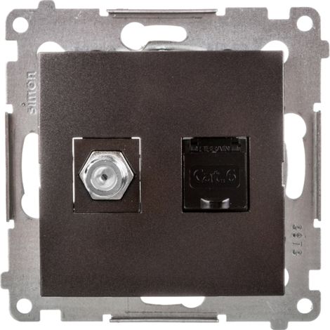 Simon 54 Antenne et prise informatique type F et RJ45 cat.6 anthracite DASFRJ45.01/48