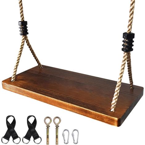 Balançoire Bois, Balançoire Suspendue, 43 20 2,5cm, Sièges de Balançoire, Balançoire Arbre avec Corde Ajustable pour Adulte, Enfant, Jardin, Exterieur, Interieur (Chargé Maximum 200kg)