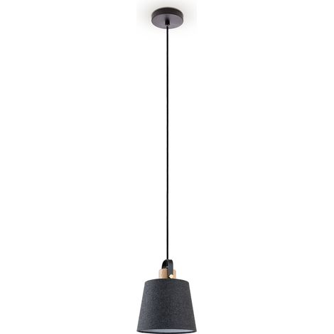 Paco Home Hängelampe Pendelleuchte Esstisch Wohnzimmerlampe Deko Lampenschirm Stoff E27 Schwarz-Grau, Ø20cm