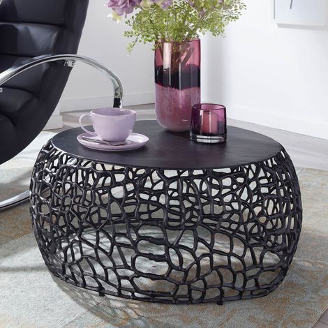 Table basse ronde 66x66x30 cm en aluminium noir (1/4)