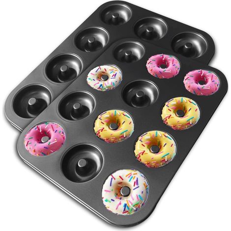 2 Moule à donuts, Antiadhésif, Acier, 12 cavités, Pour bagels muffins cupcakes