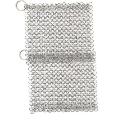 2 Pcs Nettoyeur de Fonte en Acier Inoxydable 4X 4 Pouce Récureur en Cotte de Mailles, Acier Inoxydable Filet Maille Pot Poêle Fonte Nettoyage Brosse,idéale pour Nettoyer la poêle en Fonte,Le Wok,la ma (1/5)