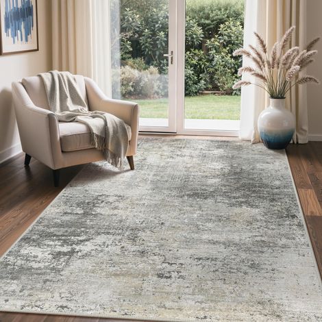 Waschbarer Teppich Wohnzimmer, Abstrakt Design Teppich Schlafzimmer Kurzflor, Groß Teppiche rutschfest Weiche für Badezimmer Esszimmer Flur, 120X170CM, Gris et Beige (1/4)