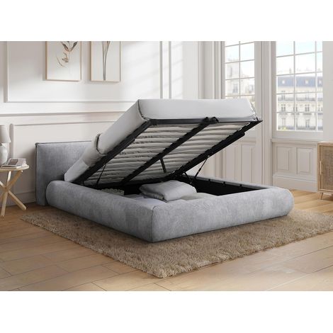Lit coffre 180 x 200 cm - Tissu - Gris clair - MIRSIO (1/4)