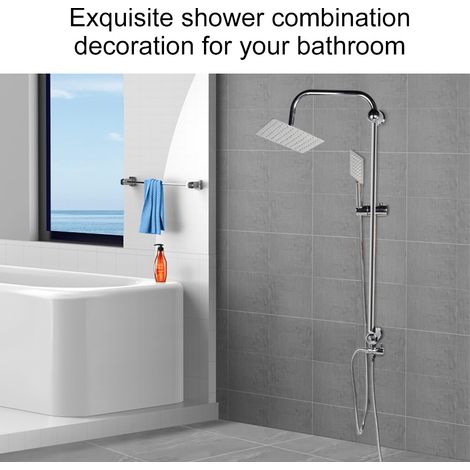 Stainless Steel Dual-Head Square Shower Column with Chrome Mixer (1/5)