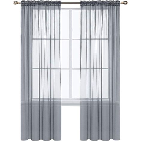 Rideau Voile - 2 Panneaux Semi-Transparent avec Poche pour Tringle - Pour Salon Chambre Séjour - Largeur 99 cm à 139 cm Hauteur 130 cm à 260 cm (1/5)