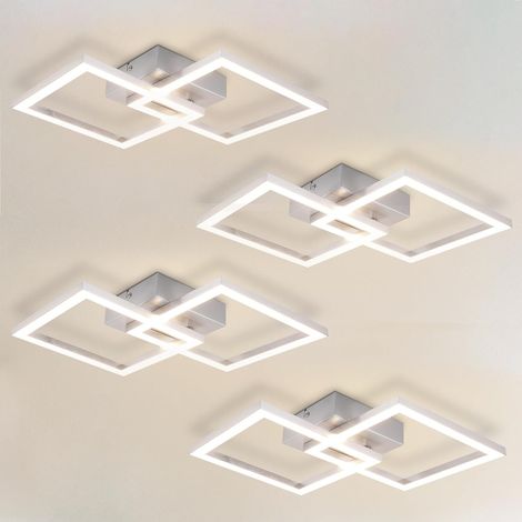 Plafonnier LED Salon - 4er Design moderne Lampe de cuisine 24W 4000K Lampe de salon chambre éclairage de plafond couloir Plafonnier carré Argent pour salle à manger Bureau