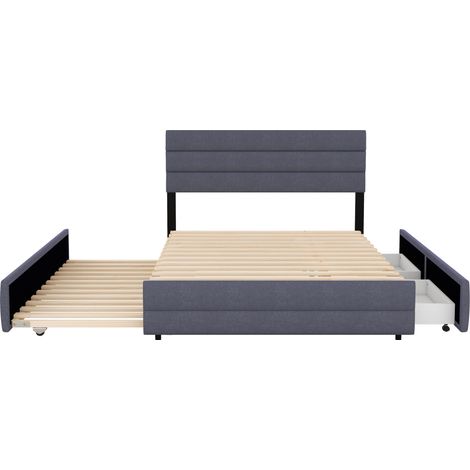 Letto piattaforma 140 x 200 grigio in lino con 2 cassetti e letto estraibile MODENUIT (1/5)