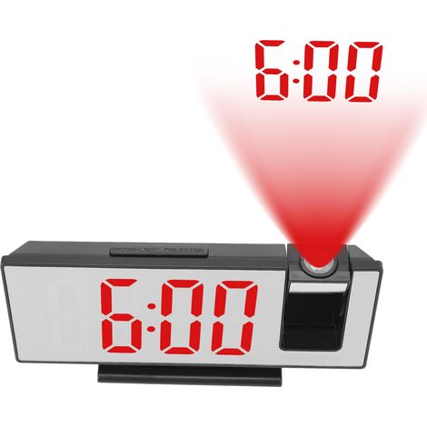Réveil à projection LED avec affichage numérique miroir, réveil de chevet haute définition, réveil calendrier de bureau, boîtier noir avec lumière rouge. (1/5)
