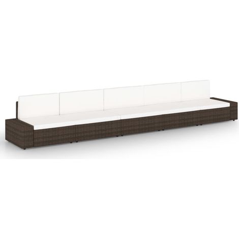 5-tlg. Garten-Lounge-Set mit Kissen Braun Poly Rattan