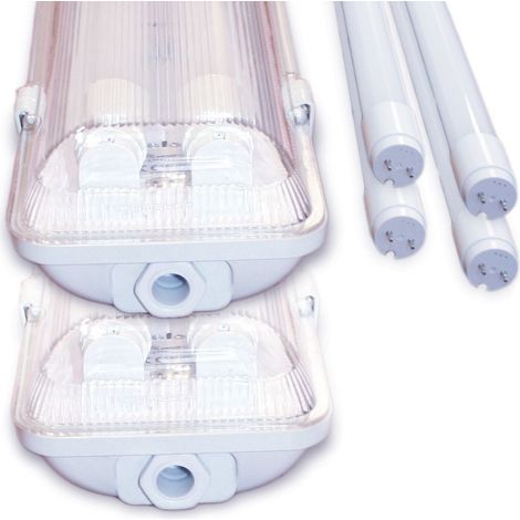Arum Lighting – Lot de 2 réglette LED 150 cm avec 4 tubes 150 cm – Lumière blanche 4000K – IP65 étanche pour garage et cave – 5000 lumens