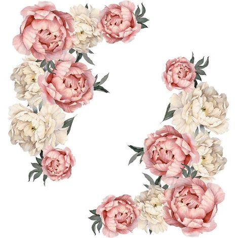 Autocollant Murale Fleur - Pivoine Rose - Pour Décoration Intérieure Salon Chambre à Coucher Couloir - 2 Pièces (1/5)
