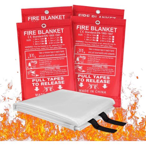 Coperta antincendio 4 pezzi, 1 m x 1 m, apertura rapida, coperte antincendio in fibra di vetro con passanti, per casa, ufficio, roulotte, scuola (1/5)