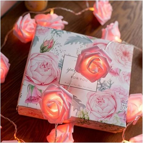 Rose Fleur LED Guirlande Lumineuse, 20 LED Blanc Chaud Alimenté par Pile Rose Lumières Décoratives pour Fête D'anniversaire Festival De Mariage, (1/5)
