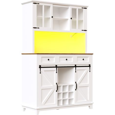 Armario alto de cocina con vitrina y LED 105 x 38,4 x 180 cm MDF blanco HOMVRA (1/5)