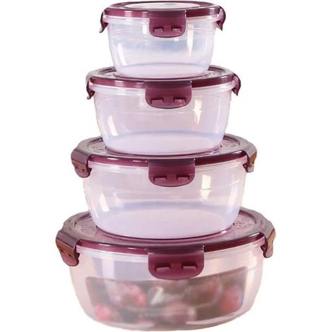 Lot de 4 boîtes alimentaires empilables et hermétiques, en plastique sûr, violettes (1/5)