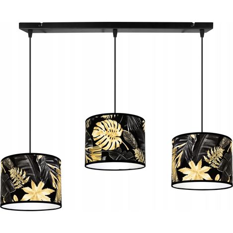 LÁMPARA DE TECHO COLGANTE, PANTALLA, FLORES DORADAS, LED