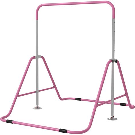 Barre de traction pliable pour enfants de 3 à 8 ans, hauteur réglable, en acier, 154 x 106,2 x 88,5-128,5 cm, rose (1/4)