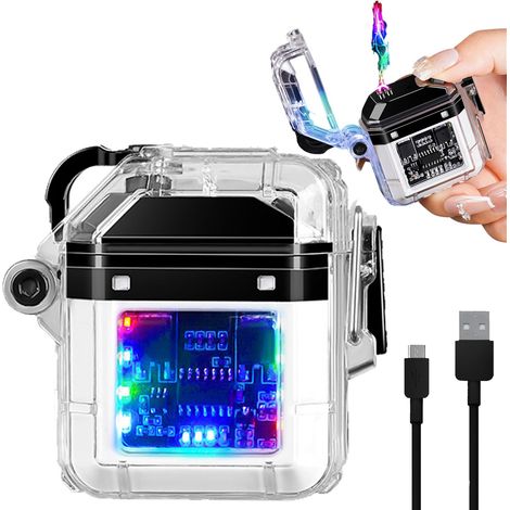 Briquet plasma à double arc - Corps transparent - Coupe-vent - Étanche - Indicateur d'alimentation LED - Type C - Rechargeable - Pour l'intérieur et l'extérieur - Camping et cuisine - Blanc (1/5)