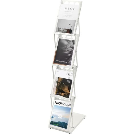 Porte-brochures pliable à 4 étages - Porte-revues - Présentoir à catalogue A4 - Support de brochures - Organiseur de littérature - Pour bureau, foire commerciale, montage au sol (1/5)