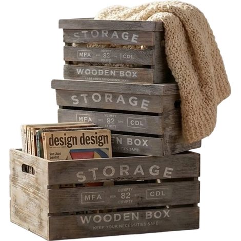 Set 3 cassette portatutto in legno shabby chic Adelita (1/3)