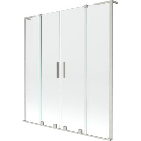 Mexen Velar L Duo Badewannenfaltwand 2-flügelig verschiebbar 140 x 150 cm, transparent, gebürstetes Nickel - 896-140-003-02-97 (1/2)