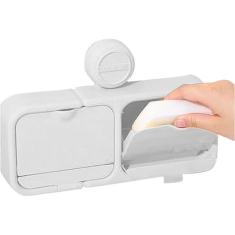 Porte-Savon à Ventouse - Support De Douche sans Percage avec Couvercle,Ventouse Forte Porte-Éponge Brosse À Dents Rasoir pour Salle De Bain Évier Baignoire Buanderie Maison (1/5)